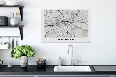 Canvas Schilderij Stadskaart – Plattegrond – België – Zwart Wit – Namur – Kaart - 60x40 cm - Wanddecoratie