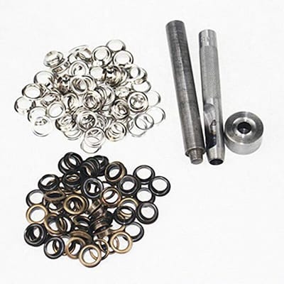 Dailygoods- Oogjes Set 100 Stuks - Grommet Kit - Oogjestang Inclusief Oogjes - Messing Effect - Zilver/Brons - Perfect voor Knutselen - Grommets