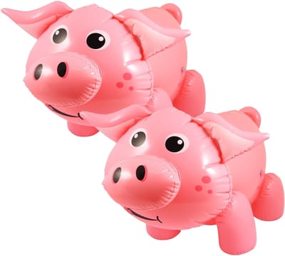 Boerderij thema opblaasbare varken roze 55 cm - 2x - Varken/big dieren feest decoratie/versiering