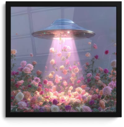 Poster in lijst - Fotolijst 40x40 cm - Posters - Ufo - Rozen - Pastelkleuren - Posterlijst zwart - Decoratie - Wanddecoratie woonkamer - Muurdecoratie slaapkamer