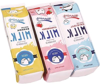 Creatieve Melkdoos Pennenhouder PU Tas Organizer met Rits voor Kantoor en Schoolbenodigdheden - Kleurrijk 1 Stuk