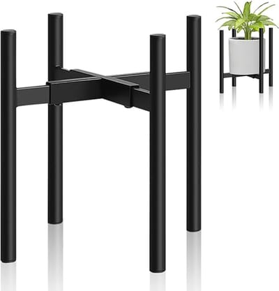 Famanu - Verstelbare metalen plantenstandaard, plantenplanken plantenstandaards voor binnen, zwarte plantenpotstandaard, bloemenstandaard, zwarte plantenplank, hoekplantenstandaard voor huis, tuin