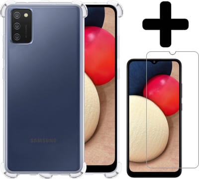 Hoesje - Met Screenprotector - Geschikt voor Samsung Galaxy A02s - Sterk & Shockproof - Siliconen Case - Back Cover - Telefoon Hoes - Shock Proof - Telefoonhoesjes - Transparant