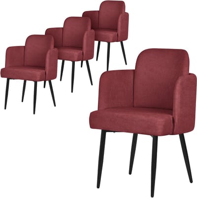 Set van 4 eetkamerstoelen met rugleuning & armleuning rood met metalen poten tot 120 kg ML-Design