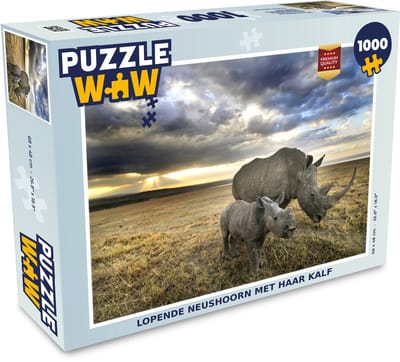 Puzzel Neushoorn - Kalf - Dieren - Legpuzzel - Puzzel 1000 stukjes volwassenen