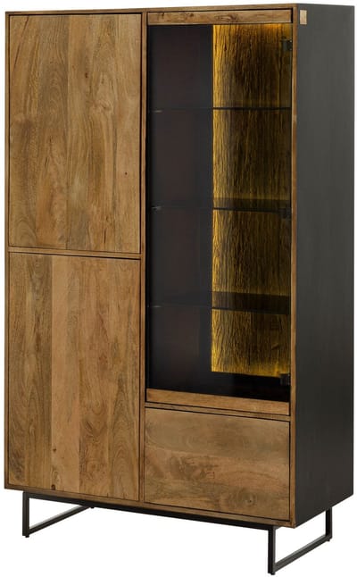 MASSIVMOEBEL24.DE mango / sloophout vitrine zwart / blank massief hout 110x47x182 cm gelakt gemonteerd DAVIS volledig massief #31