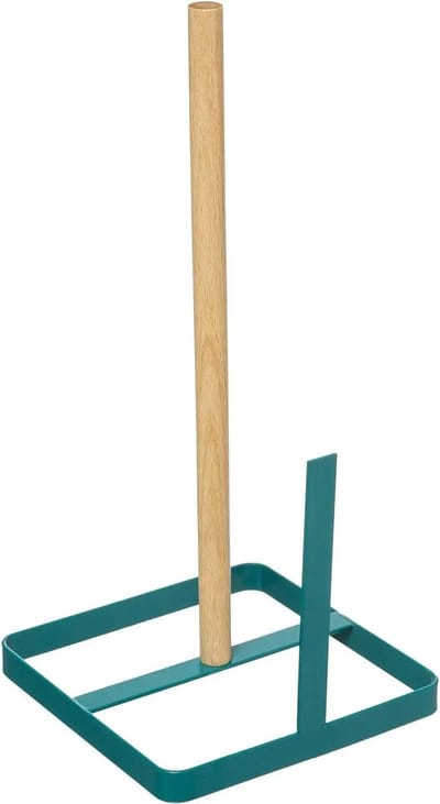 5Five Keukenrolhouder - ijzer/hout - 15 x 30 cm - petrol groen - Keukenpapier houder
