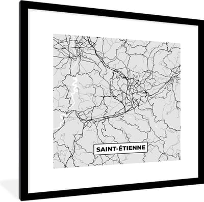 Fotolijst incl. Poster - Frankrijk - Saint-Étienne - Stadskaart - Plattegrond - Kaart - 40x40 cm - Posterlijst