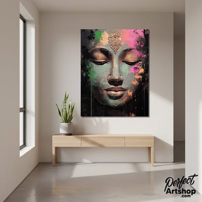 PAINTED BUDDHA - Wanddecoratie 60x80 cm - Aluminium - Luxe Kunst aan de Muur