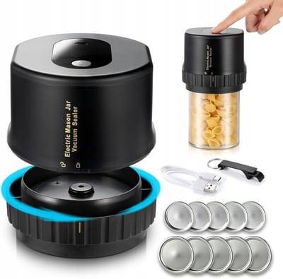 Vacuümeerder - Vacuümeerder Voor Potten - Elektrische Mason Jar - 60 kPa Krachtige Elektrische Vacuümmachine - Met 5 Wijde & 5 Standaard Deksels - Oplaadbaar & Draagbaar
