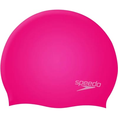 Speedo Plain Moulded Silicone Junior Badmuts Kinderen - Zwemmuts Kind - 100% Silicone - Beschermt tegen Chloor - Ergonomisch 3D Design - Trekt niet aan het Haar - Roze - One size