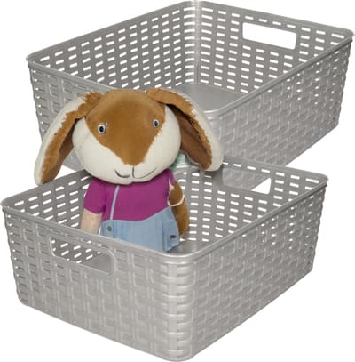 Plasticforte Opbergmand - 2x - Kastmand - rotan kunststof - zilver - 12 Liter - 30 x 37 x 13 cm