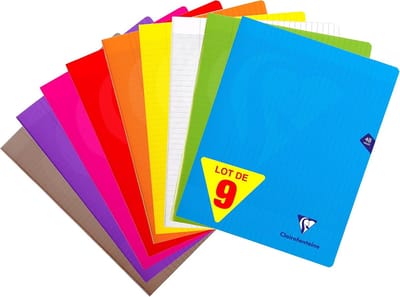 SnelShoppen - 9 Geniete Schriften Mimesys 24x32 cm - 48 Pagina's Grote Ruitjes - Polypro Omslag - Kleuren Assorti (Roze, Blauw, Rood, Geel, Groen, Gri