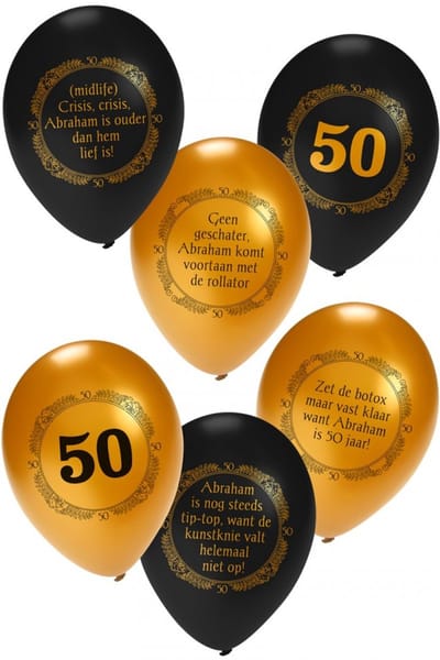 Ballonnen Abraham Zwart/Goud - 6 stuks