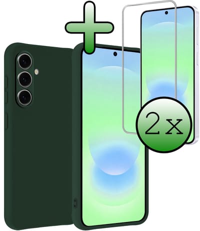 Hoesje Met 2x Screenprotector - Geschikt voor Samsung Galaxy A37 - Sterk & Shockproof - Back Cover - Siliconen Case - Telefoon Hoes - Donkergroen