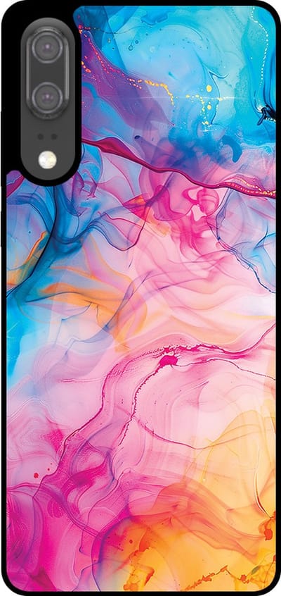 Smartphonica Telefoonhoesje Geschikt voor Huawei P20 met Regenboog Acryl Marmer Opdruk - TPU Backcover Case Rainbow Acrylic Marble Design geschikt voor Huawei P20
