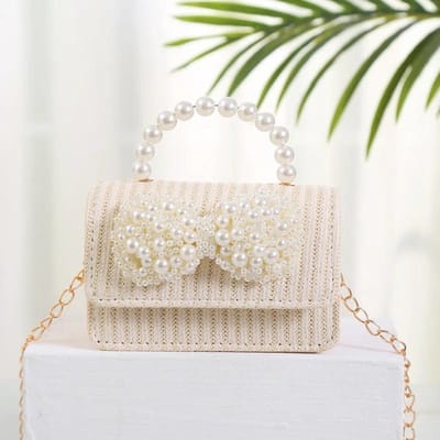 Sac Messager en Paille Simple Nœud Papillon Portable Double Usage Photo de Vacances Polyvalent Sac pour Dames Nouvelle Mode Sac d'Été Sac en Paille 15X9X7CM beige