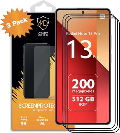 3-Pack MobyDefend Screenprotectors - Geschikt voor Xiaomi Redmi Note 13 Pro 4G - Screensavers Met Zwarte Randen - Gehard Glas