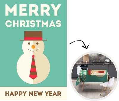 Kerst Tafelkleed - Kerstmis Decoratie - Tafellaken - Illustratie - Sneeuwpop - Kerstmis - Quotes - Merry Christmas and Happy New Year - Blauw - 150x220 cm - Kerstmis Versiering