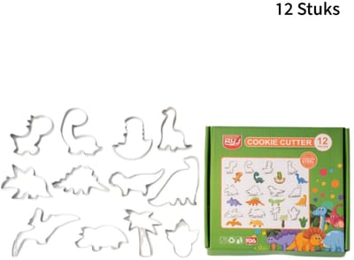 12 stuks - Roestvrijstalen dieren koekjesvormen - Dinosaurus thema - Kindvriendelijk bakken en DIY - Schattige ontwerpen - Scherp en duurzaam - Zilver