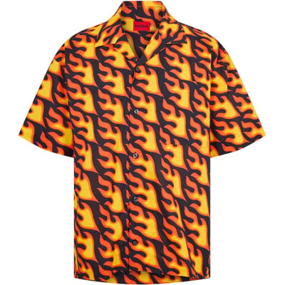 Hugo Mens Fire Oxford Overhemd met Kraag (Zwart/Geel)