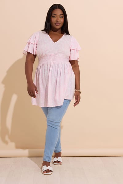 Yours Roze Bloemenprint Peplum Top Size 42