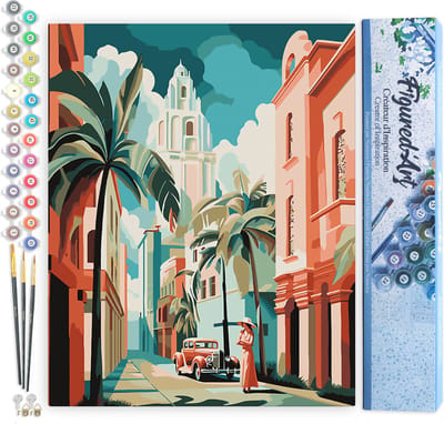 Figured'Art Schilderen op Nummer Volwassenen canvas Cuba Art Deco- Handwerk acrylverf Kit DIY Compleet - 40x50cm zonder frame