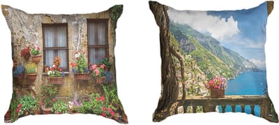 Ulticool Kussenhoes - Doorkijk Ramen Bloemen Natuur - Set van 2 Kussens Exclusief Kussenvulling - Sierkussens 45x45 cm - Sierkussenhoes Accessoires - Kussentjes Bank voor Decoratie