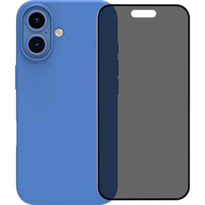 BlueBuilt Back Cover iPhone 16 Blauw + Privacy Filter Screenprotector Glas