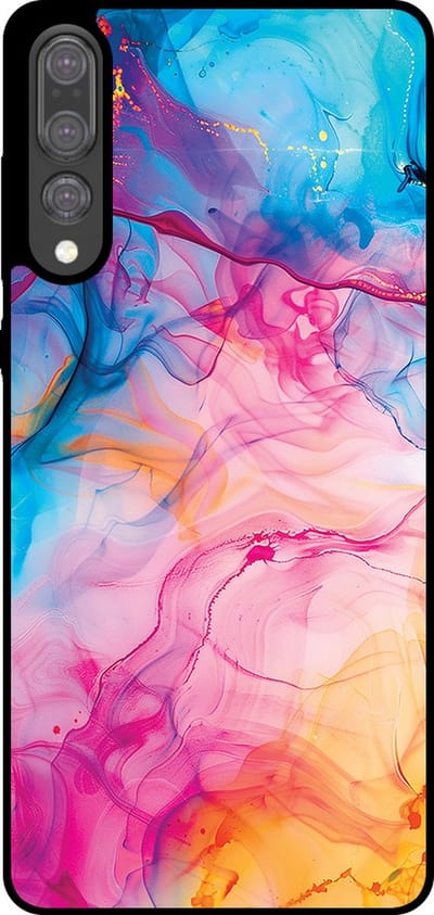 Smartphonica Telefoonhoesje Geschikt voor Huawei P20 Plus met Regenboog Acryl Marmer Opdruk - TPU Backcover Case Rainbow Acrylic Marble Design geschikt voor Huawei P20 Plus
