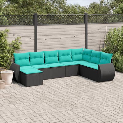 vidaXL - 8-delige - tuinbankset - met - kussens, - zwart - polyrotan