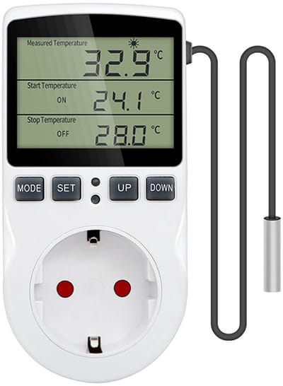 Dailygoods- Temperatuurcontroller met Sensor - Digitale Thermostaat - Timerfunctie - LED Display - Max. 16A - Temperatuurcorrectie - ABS Kunststof