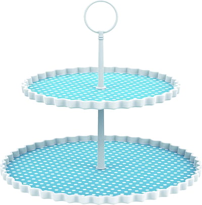 Zak!Designs Etagere Dotty - 2-laags - Ø 21 en 27 cm - Hoogte 23 cm - Blauw