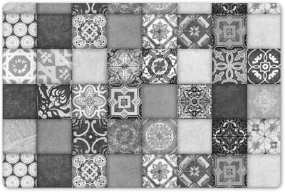 Placemats 45x30 cm - Placemat kunststof - 1 stuk - Retro - Tegels - Zwart wit - Bloemen - Borden onderleggers - Decoratie voor op tafel - Keuken tafeldecoratie accessoires - Vinyl onderlegger - Tafelversiering