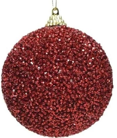 8x Kerst rode glitter/kralen kerstballen 8 cm kunststof - Onbreekbare kerstballen - Kerstboomversiering rood