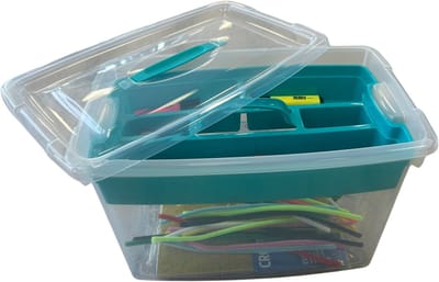 Plasticforte Hobby opbergbox - 22L - blauw - 29 x 45 x 28 cm - met inlegtray - knutselspullen opbergen