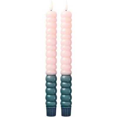 Rice led spiraal kaars green & soft pink, set van 2