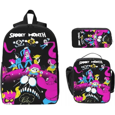 Mois effrayant Dessin animé d'horreur Sac à dos pour enfants Boîte à lunch Trousse à crayons pour garçons Filles Sacs à dos Grande capacité Sac d'école Ensemble de sacs à dos