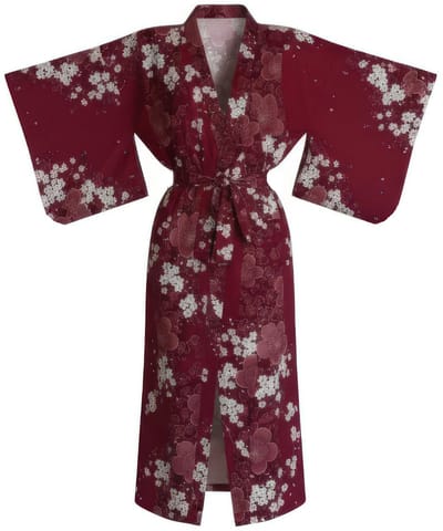 TA-HWA - Japanse Kimono - Dames Yukata - Donker Rood - Met Kersenbloesem - One Size