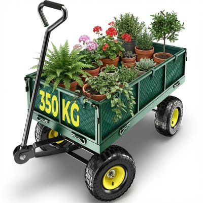 tectake® Transportkar - Handkar met Opklapbare Zijwand - Bolderkar voor het Strand - Trolley voor de Tuin - Bolderwagen - Transportwagen om te Trekken - Wagen met een Draagvermogen tot 350 kg - Groen