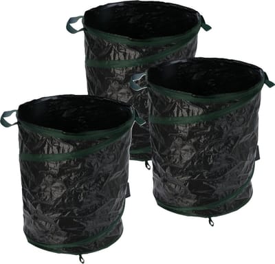 Progarden Tuinafvalzak - 3x - opvouwbaar - rond - antraciet - 85 liter - bladeren opruimen