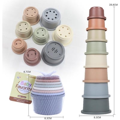 8-delige Set Konijn & Hamster Snackbekers Stapelbekers Speelgoed Gemengde Kleur Plastic Nestelbare Bekers voor Herkenning Bad Speelgoed one-size&8pcs/pack
