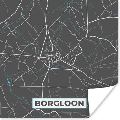 Poster Stadskaart – Grijs - Kaart – Borgloon – België – Plattegrond - 100x100 cm XXL