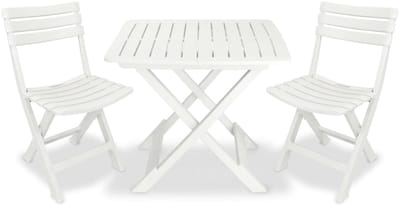 Balkonset 2 personen - Tuinset - Bistroset - Weerbestendig - 3 delig - Tuintafel en 2 stoelen - 2 personen - Kunststof - Wit