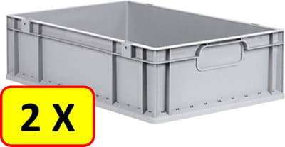 2 x Euronorm stapelbak transportkrat H17 - 60x40x17 cm - grijs