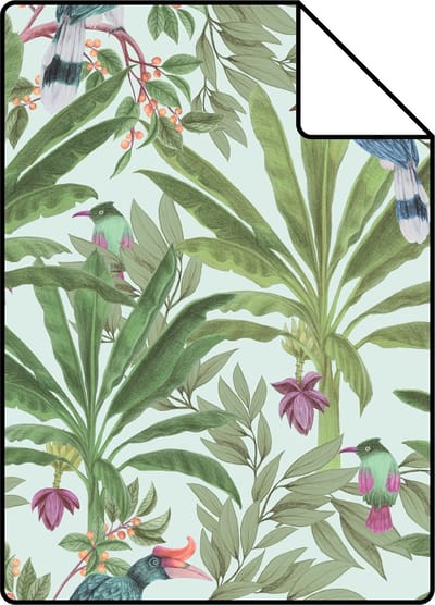Proefstaal ESTAhome behang tropische jungle bladeren mintgroen en jungle groen - 26.5 x 21 cm - 139189-S