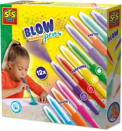 SES Creative Blow Airbrush Pens - Power, Pastel en Geur - Blaasstiften - Knutselen - Goed Uitwasbaar - Voor Kinderen Vanaf 5 Jaar - 12 Stuks