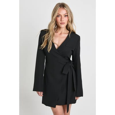 boohoo Dames Petite kraagloze blazerjurk met zijstrik | Black | Maat: 8