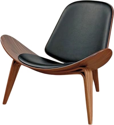 Stoel - Chair - Walnoot Hout - Zwart Leer - Stoel - Fauteuil - Loungestoel - Smile Chair