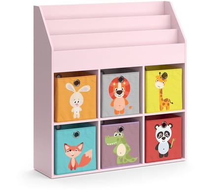Vicco Luigi Kinderboekenkast – 107.2 x 114.2 cm met 6 vouwboxen (gekleurd) Roze